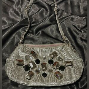 Silver metallic rhinestone shoulder bag